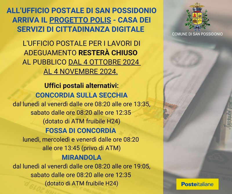 Chiusura Ufficio Postale di San Possidonio